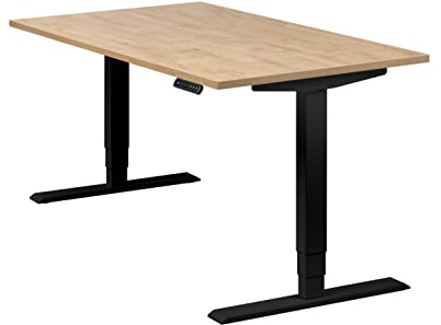 boho office® höhenverstellbarer Schreibtisch 140 x 80 cm - Elektrisch stufenlos, 2 Motoren, 3-Fach Teleskop, Memoryfunktion - Homedesk Schwarz inkl. Tischplatte in Wildeiche