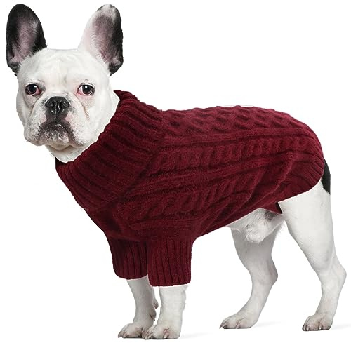 LiebeDD Maglione Cane Taglia Media - Caldo Maglioncino Cane Invernale Termica Dolcevita Lavorare a Maglia Cani Classico & Elegante Maglioncini Pile per Cani Bulldog Francese (Rosso Bordeaux M)