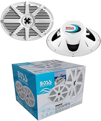 Kit Set for Boss Audio Systems MR692W Oval Marine Speakers 2 Ways, White, 6 x 9 15 x 23 cm, 175 Watts rms 350 Watts Max, 4 ohms, Waterproof, Sea, Pool, Boat, Hotel, Pair