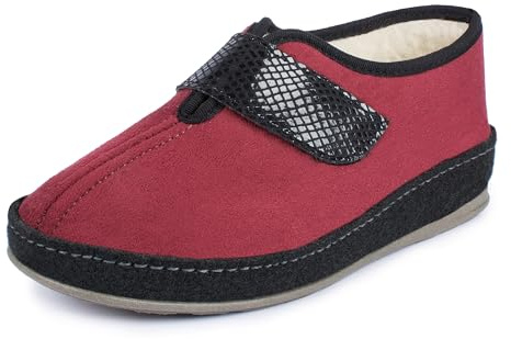 SCHAWOS Pantofole Donna 2063 – In feltro con chiusura a strappo, foderate in lana, suola stabile, antiscivolo, facili da indossare (bordo, 39)