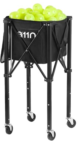 A11N Pickleball Tennis Ball Hopper - Sturdy Large Capacity Tennis Ball Basket Holds 120 Balls, Upgraded Pickleball Caddy Practice Equipment/Multifunction Pockets and Wheels for Training/Teaching
