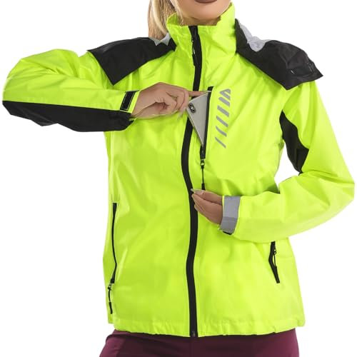 Lo.gas Regenjacke Damen Wasserdicht Leichte Fahrradjacke wanderjacke Winddicht Laufjacken Mit Kapuze Funktionsjacke Windbreaker Mit Taschen Grün M