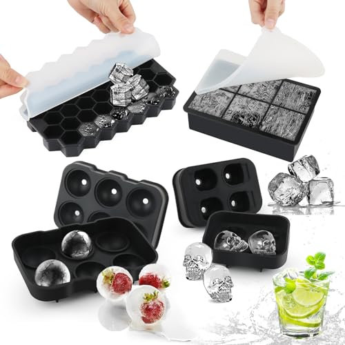 Lot de 4 Bacs à Glaçons avec Couvercle,Bac a Glacons en Silicone,Sans BPA,Flexible,Bacs à Glaçons bebe Pour boissons réfrigérées, whisky, cocktails, jus, chocolat,Nourriture Bébé