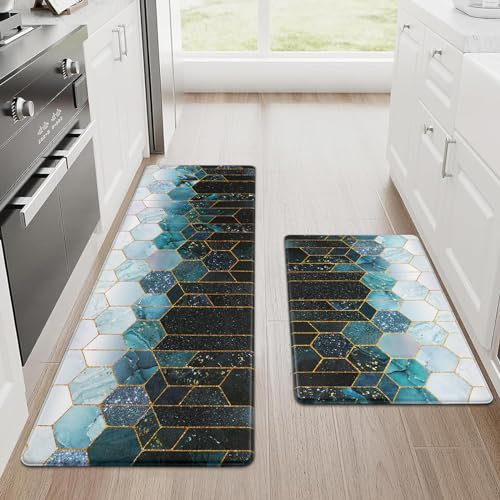 Alishomtll PVC Küchenläufer 2 Stück 44x75+44x120cm, rutschfest Wasserdicht Küchenteppich Anti-Müdigkeit, 10mm Gummirücken Küchenmatte Waschbar Pflegeleicht Teppich Läufer für Küche, Grün