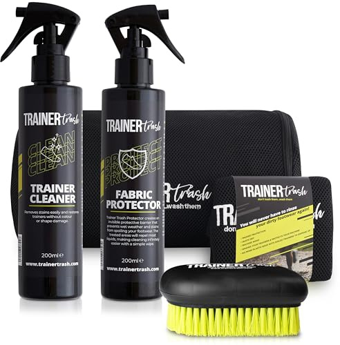 Trainer Trash Shoe Cleaning & Protection Kit, Powerful Cleaner Spray, Waterproof Protector Spray and Brush - Shoe care kit for Trainers, Sport Shoes, Suede Boots