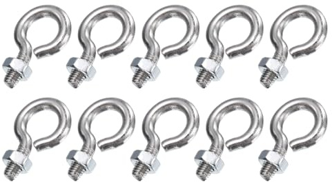 QUARKZMAN 10 Piezas De Perno De Ojo, M4 X 10mm Acero Inoxidable 304 Perno De Ojo Roscado Ganchos Plateados Con Tuerca Para Colgar O Asegurar Cables