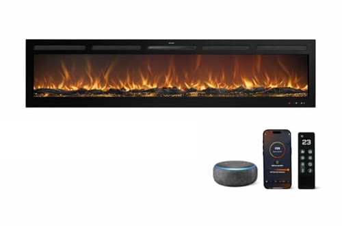 Caminetto elettrico Galaxy Pro con Wi-Fi, Alexa e Google Home | a incasso, parete o pavimento | 750/1500 W | 13 colori di fiamma a LED | Effetto crepitio | Senza fumo | Termostato | 183 cm