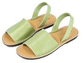 R-ISLAND Menorquinas para mujer de piel, sandalias tipo albarcas con suela de goma, cómodas, ligeras y transpirables, ideales para verano y uso diario. (Verde 39)