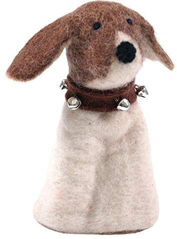 GURU SHOP Filz Eierwärmer, Handgemachte Filzdekoration aus Nepal, Filztier - Hund, Weiß, 14x8x8 cm, Küchenaccessoires, Sonstiges