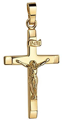 JEVELION Gold Kreuz-Anhänger Kruzifix Jesus Christus mit INRI-Gravur für Damen, Herren und Kinder als Kettenanhänger 585 Gold 14 Karat mit Schmuck-Etui und Schmuckzertifikat