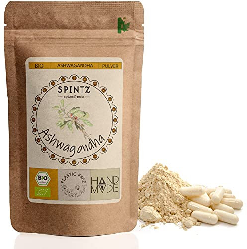 SPINTZ 320 Stk. Bio Ashwagandha Kapseln Withanolid Gehalt von ≈ 3,5% - hochdosierte Ashwaganda Tabletten - 600mg Ashwagandhapulver je Kapsel - indischer Ginseng, Schafbeere | plastikfrei verpackt