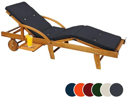 Detex Coussin pour transat Anthracite Chaise Longue de Jardin 195cm Hydrofuge Coussin Bain de Soleil intérieur extérieur