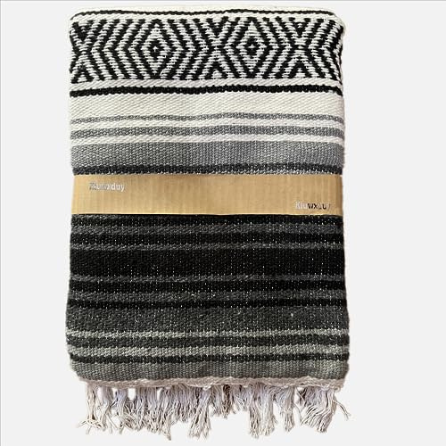 Kiuwxduy Couverture tricotée mexicaine manuelle, jeté pour canapé, tapis de yoga pour méditation, couverture de style bohème pour camping en plein air, pique-nique, couverture de festival (Gris)