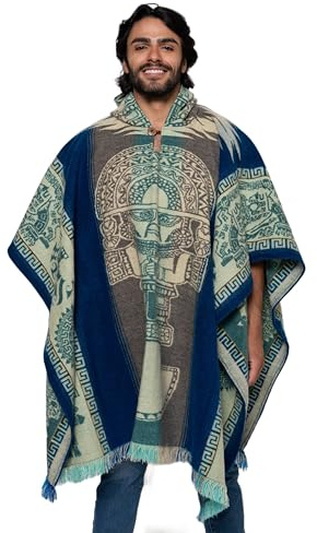 Alpaca Land, Ponchos de lana de alpaca ecuatoriana hechos a mano, Ibarra azul, Talla única
