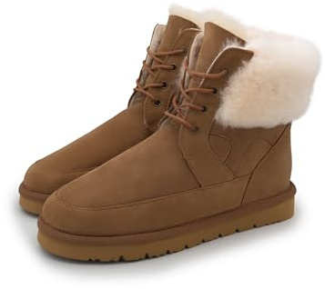 Rohn Moden Lammfell Boots Skara für Damen und Herren, unisex, Winter-Stiefel aus echtem Schaffell, warme Schneeschuhe in braun, leichte Wildleder Stiefletten 46