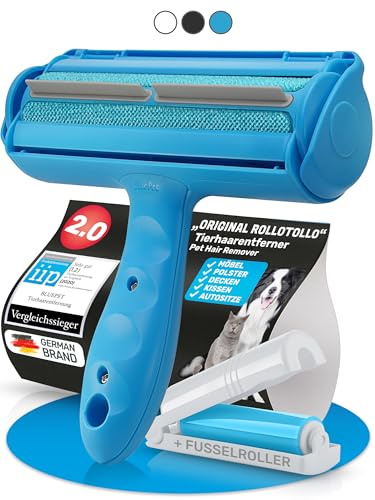 BluePet Rouleau Anti Poils Animaux, Brosse Anti Poil, Enlever Poil Chien & Chat, Réutilisable, Attrape Les Poils du Canapé, Tapis & Voiture, Pet Hair Remover, Anti Peluche, (+ Mini Rouleau Adhésif)