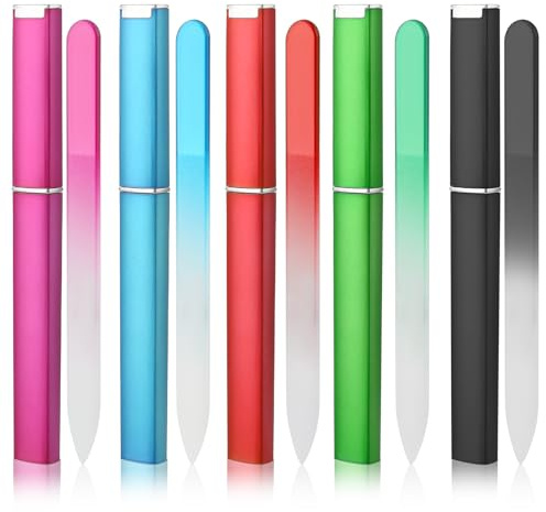 Giantree Paquete de 5 limas de uñas de cristal con funda, lima profesional de uñas de cristal de alta calidad para mujeres, herramienta de manicura de doble cara para cuidado de uñas naturales o