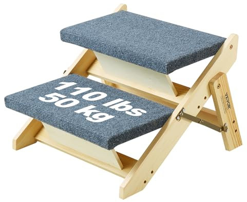 VEVOR Holz Haustiertreppe/Haustierstufen, 2-in-1 Faltbare Hundetreppe aus Holz für Betten, Sofas und Autos, Hunderampe und Rampe mit 2 Stufen für kleine, mittelgroße und große Haustiere, bis zu 50 kg