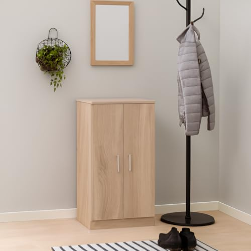 Bissolo Casa Scarpiera Salvaspazio Slim a 2 Ante, Armadio Multiuso in Melamina Rovere con 6 Ripiani, Mobile Ingresso per Casa e Cucina, Armadio per Camera da Letto e Bagno, 55x36x108 cm