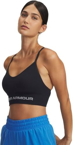 Under Armour Mujer Vanish Seamless Low Bra, Sujetador Deportivo de bajo Impacto para Entrenamiento, Yoga y Pilates, Top Deportivo de Gimnasio con Copas extraíblesBlack / / Steel,SM