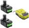 2Pack Battery and Charger 18V for Ryobi One+ P108 RB18L50, P117 Dual Chemistry IntelliPort Battery Charger Li-Ion replacement for Ryobi Battery P102 P105 P107 P108
