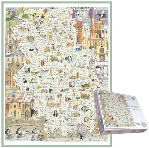 Cambridge 1000-Piece Jigsaw Puzzle by Tim Bulmer – Illustrated Map of Landmarks, Celebrities & Hidden Gems for Puzzle & History Lovers