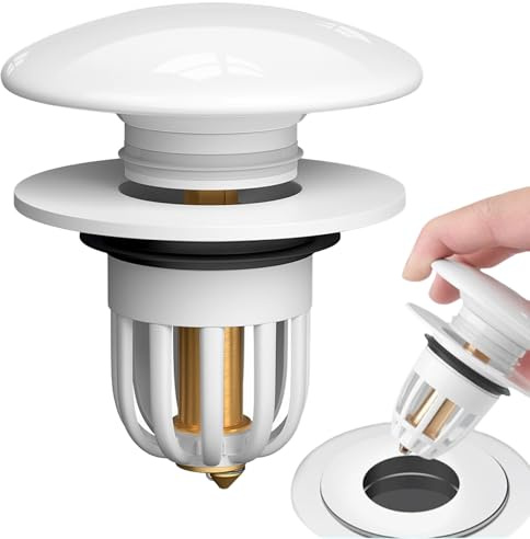 Tappo per lavandino Pop Up, tappo di scarico universale, tappo di scarico in ceramica, tappo per lavandino, tappo per vasca da bagno con filtro anti-aggancio, tappo per vasca da bagno, colore bianco