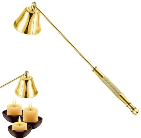 Frdelma Éteignoir à bougie doré en acier inoxydable avec poignée pour flamme de bougie, bougies parfumées, bougies d'aromathérapie