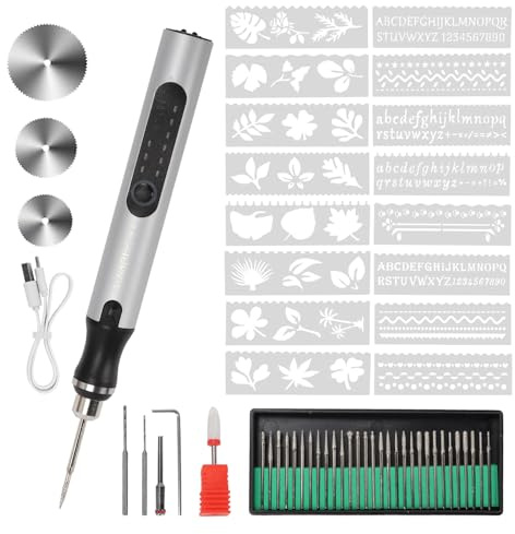 Ruaizel Kit de herramientas de grabado eléctrico, bolígrafo de grabado inalámbrico recargable por USB, kit de herramientas de grabado para tallar madera, metal, piedra, plástico, joyería, grabado de