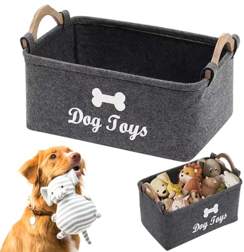 EAPMGQR Dog Toy Storage Basket Felt Collapsible Pet Items Storage Basket Puppy Toy Storage Box Foldable Storage Bins for Organizing Pet Toys, Cat Blankets, Dog Clothes Blankets, Urine Pad