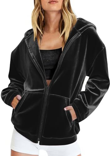 Veste en Velours Doré Femme Vestes Manches Longues Hauts à Capuche avec Fermeture éclair pour Femmes Sweat avec Poches Zippée Grande Taille Sweat-Shirts Doux Confortable Ample Mode