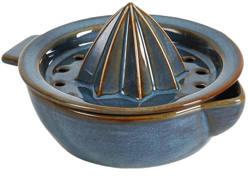 Ceramic Citrus Lemon Orange Juicer Manual Squeezer, Hand Juicer Reamer Rotation Press with 6.8oz Bowl, Strainer Lid, Spout, Handle, Dishwasher Safe, Easy to Clean
