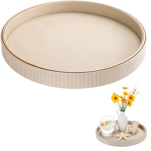 Vassoio da portata rotondo decorativo, vassoio da cucina, comodino, organizer per cucina, tavolo, soggiorno, tavolo da toeletta (beige)