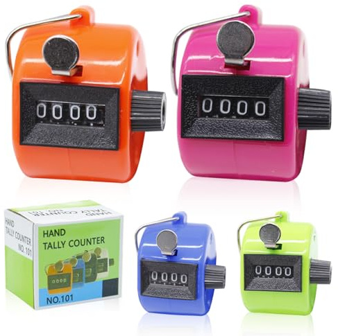 Zyluniy Contador Manual de 4 Digitos, 4 Piezas Contadores Mecánicos de Clic, Colores Variados Handheld Tally Counter para Escuelas, Almacenes, Gimnasios, Evento(Rosa, Azul, Verde, Naranja)