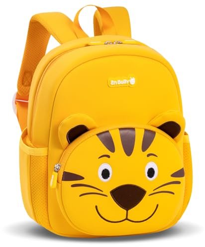 PROTAURI Mochila Infantil Niñas Niños con Correa Torácica, Mochila Guardería Reflectante e Impermeable, Mochila Bebé Pequeña Transpirable y Ligera para 2-5 años, 6.6L, Amarillo Tigre