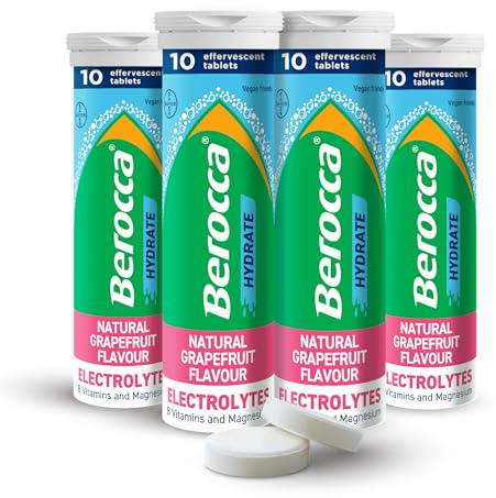 Berocca Hydrate Effervescent Tablets, Grapefruit Flavour, 40 Tablets | Berocca Hydrate Electrolyte Tablets, Enhanced Hydration And Energy Support, Vegan, Gluten Free, Caffeine Free