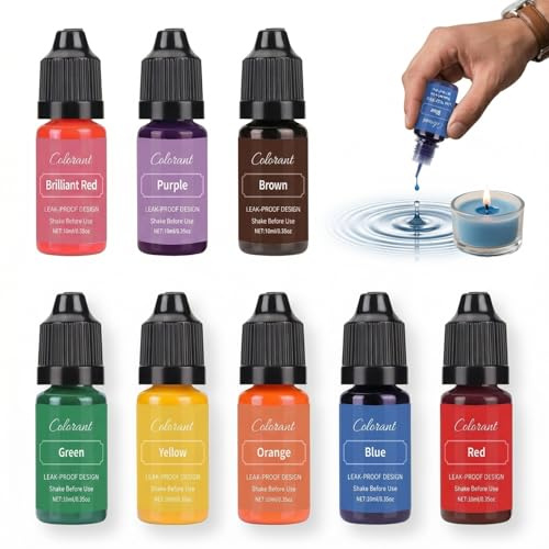 Gefaps Juego de 8 colores para velas líquidas, 10 ml por botella, color de cera líquida para cera de velas, adecuado para cera de soja, cera de abeja, cera de parafina y cera de gel