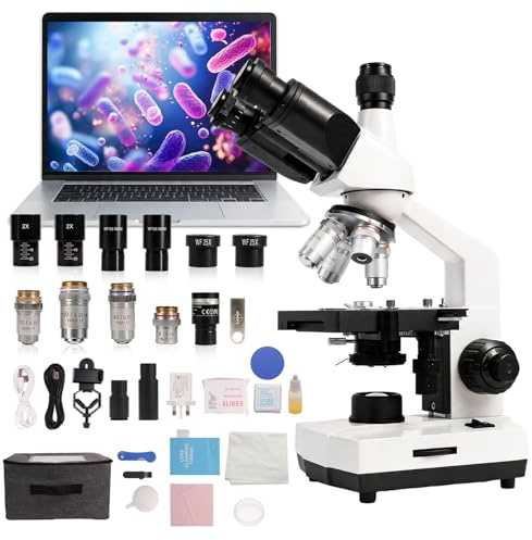 SWIFT SW320T Trinocular Microscope 40X-5000X, Professional Lab Compound Microscope with 2MP Camera, Carrying Case, Phone Holder & Experiment Accessories - Metal Body for Adults & Students