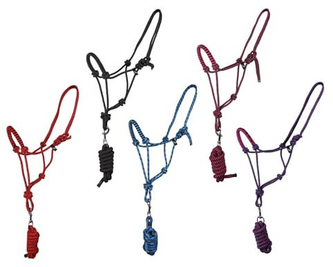 NETPROSHOP Knotenhalfter mit Führstrick für Bodenarbeit Auswahl Pony, Cob oder Full, Groesse:Pony, Farbe:Rot