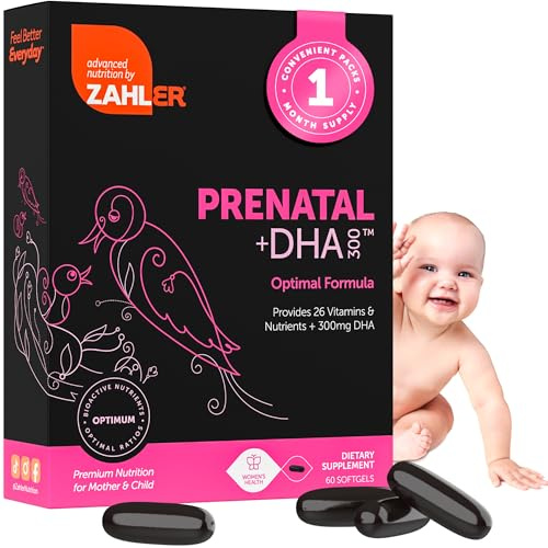 Zahler Prenatal +DHA 300 - Prenatal Vitamin with Methylated Folate & DHA for Pregnant Women - Support for Mom & Baby - Kosher, Gluten Free, Dairy Free - 60 Softgels