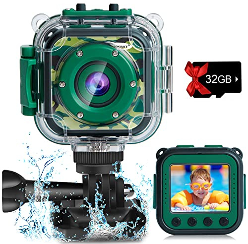 PROGRACE Waterproof Camera for Kids - Children Digital Video Cameras Underwater Camera 1080P Toddler Sports Cameras for Boys Birthday Cámara Pool Toys Age 3 4 5 6 7 8 9 10 11 12