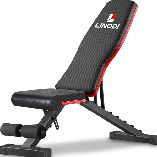 LINODI Adjustable Weight Bench for Home Gym，Foldable Incline Decline Flat Workout Bench for Full Body Strength Training, Dumbbell Press & Ab Exercises