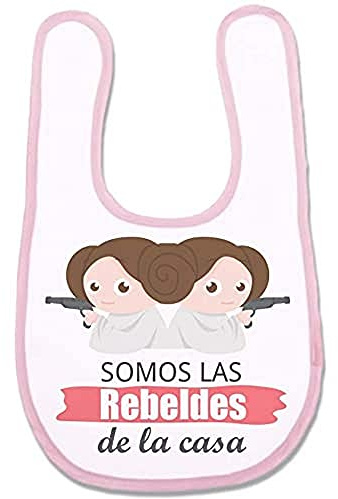 Supermolon 03632 - Somos Las Rebeldes de la Casa Babero Gemelos con Velcro, Rosa Pastel, unisex