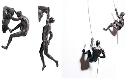4x Large Bronze Rock Climbing Abseiling Men Hanging Ornament Figures Climbing Men Wall-hanging Figurine Abseiling Ornaments Sculptures Wall Art Resin and Metal Hanging on Wire B-BCDE