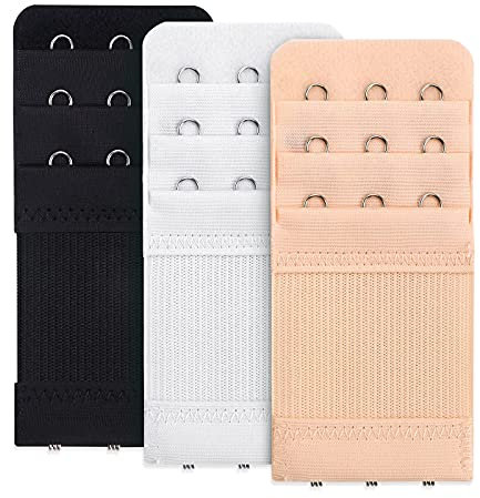 3 Pieces Bra Strap Extenders 3 Hook 3 Row Soft Stretchy Bra Extender Extension Comfortable Women's Brassiere Extenders (Black/White/Skin Color)