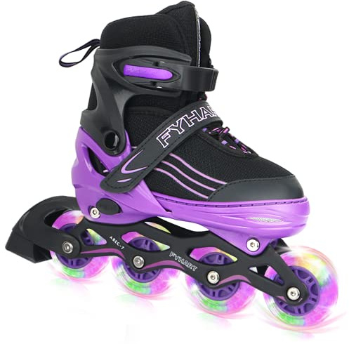 Inline Skates for Girls and Boys, Adjustable Kids Roller Skates with All Light Up Wheels, Patines para Mujer for Kids and Teens, Men and Women Black&Purple Medium