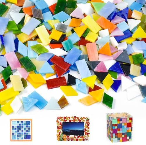 LANSKYLAN 600 Stück Mosaiksteine Bunte Glas Mosaiksteine Frostsicher Glasmosaiksteine Mosaik Glassteine Raut Mosaik Glas Mosaikfliesen Glasfliesen Glasmosaik Mosaiksteine zum Basteln für DIY Haus Deko