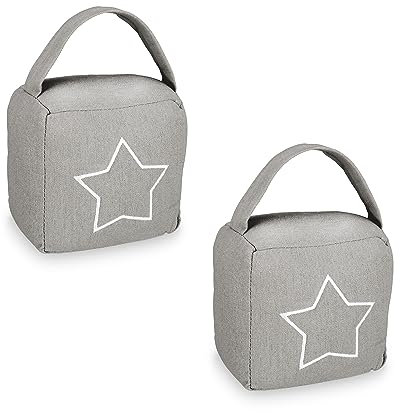 Relaxdays Türstopper, 2er Set, Stern-Motiv, HxBxT: 13 x 13 x 8,5 cm, Zuschlagbremse freistehend, mit Griff, grau/weiß, Polyester, Sand