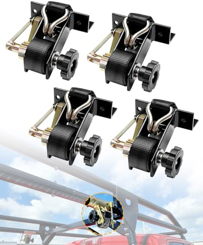Ladder Rack Ratchet Straps with J-Hook (4 PCS), 1.4 Black Square Tube Mount, 1.5 Wide x 7.5' Long Black Retractable Ratchet Tie Down Strap Roof Rack, 500 lbs Load Heavy Duty, Cargo Buckle Lock Strap