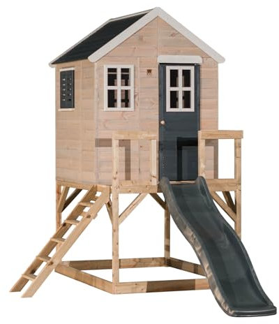 Wendi Toys M22 Spielhaus mit Rutsche, Stelzenhaus aus FSC-Holz für Kinder Garten Outdoor, Podesthöhe 90 cm, 310×197×242 cm, mit 175 cm Rutsche, Leiter, wetterfest